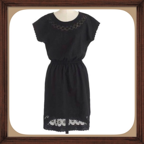 J. Crew Dresses & Skirts - J.Crew Black Embroidered Scallop Hem Linen Dress